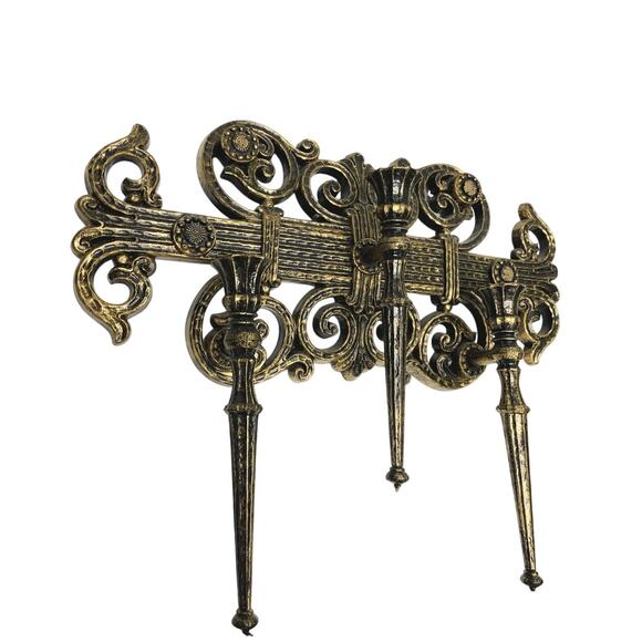 Vintage Gothic Dart Ind Three Arm Plastic Candelabra Sconce 1978 Black Gold 4193 - Picture 2 of 10